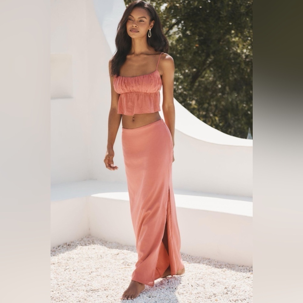 NWT Size M - By Anthropologie Column Maxi Skirt (Color Rose, 100% Cotton)